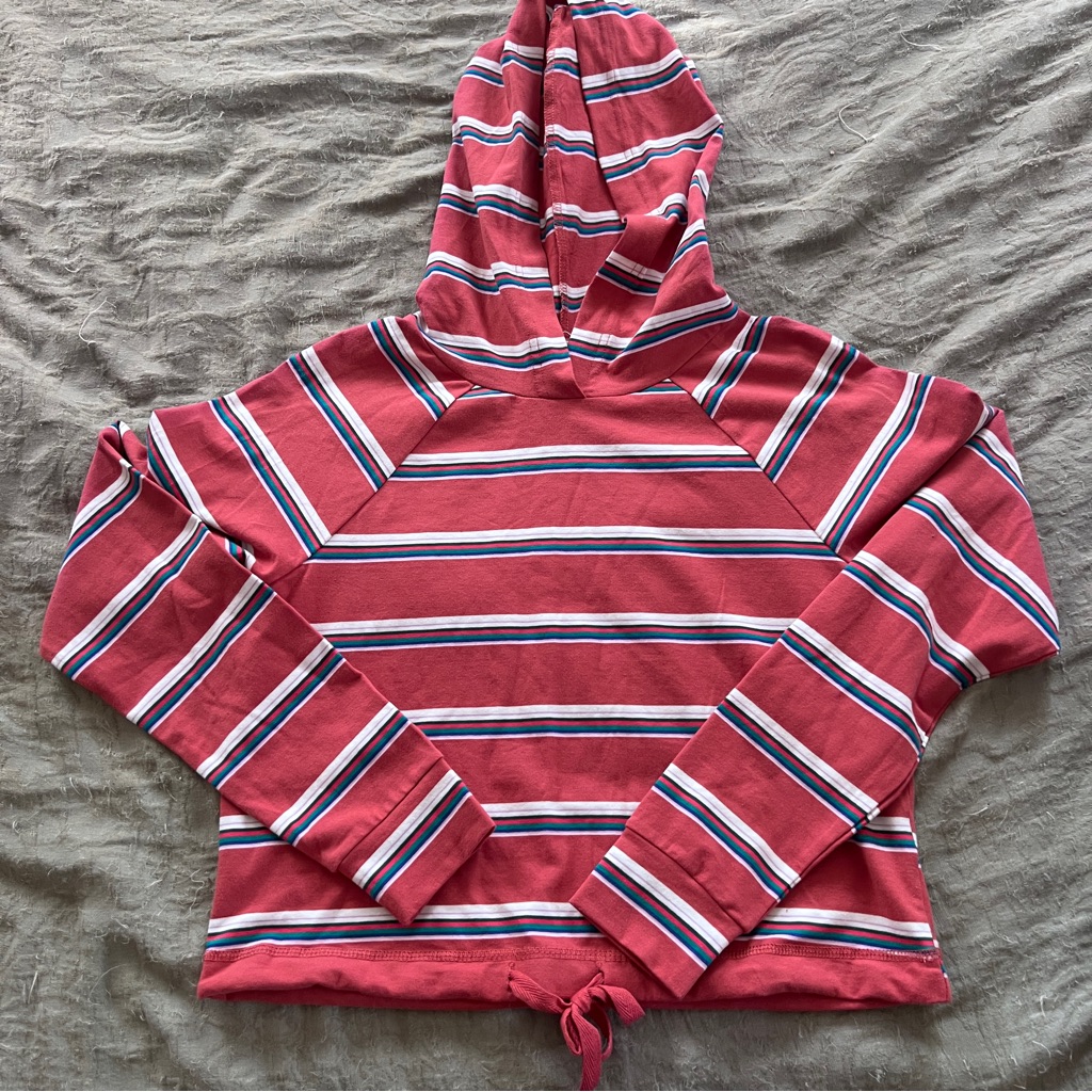 Women’s Casual Striped Long Sleeve Cropped Lightweight Hoodie Size Small